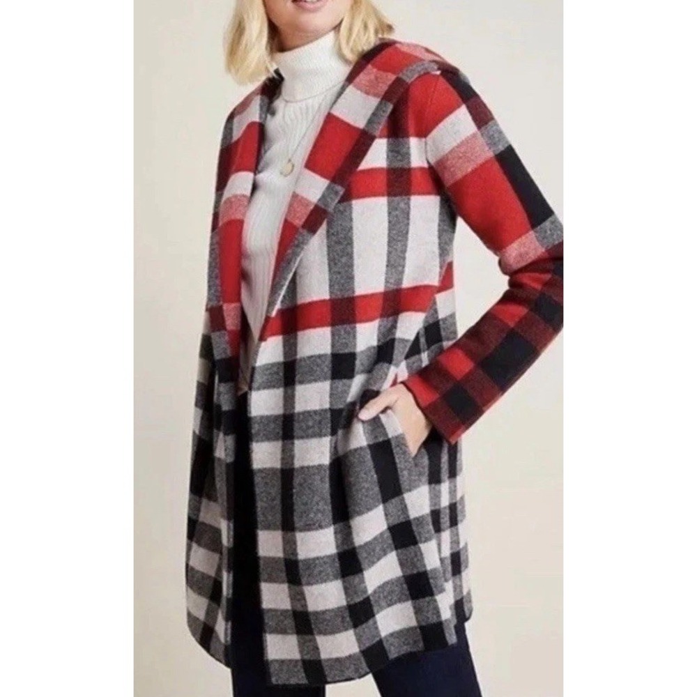 Anthropologie Field & Flower Cressida Hooded 100% Wool Cardigan Sweater Large EC